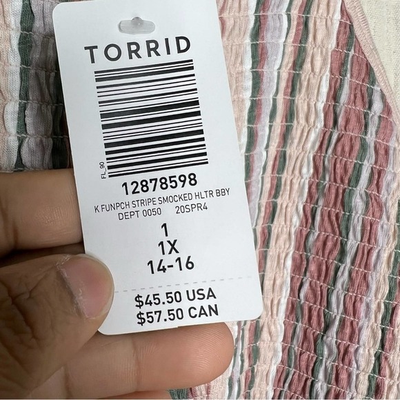 Torrid 1X Fun Stripe Halter Smocked Babydoll Top - Picture 5 of 9